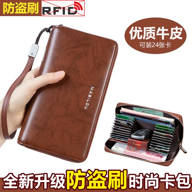 Carteira masculina de couro genuíno estilo pedido, Slot longo para vários cartões, porta-cartões de grande capacidade, A