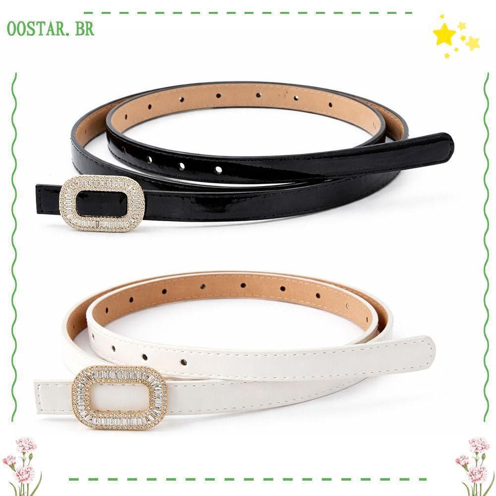 Cinto PU Feminino OOSTAR , Cintura Fina De Couro Com Design Fino E Luxuoso , Fivela De Strass Oval Combinada