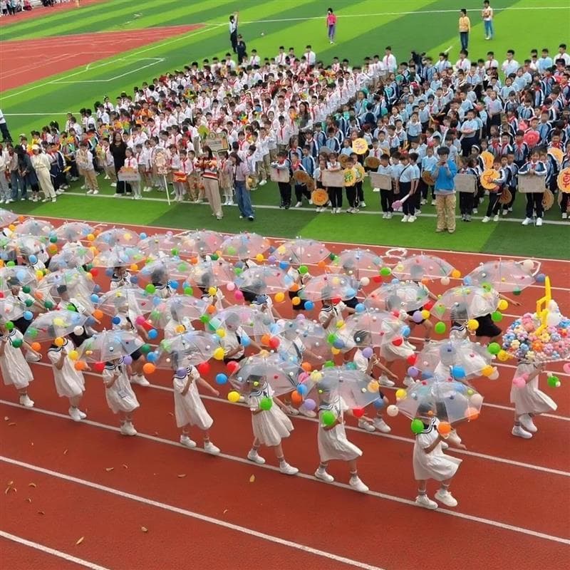 Jogos escolares admissão adereços criativos balão guarda-chuva Material estudante cerimônia de abertura mão guarda-chuva