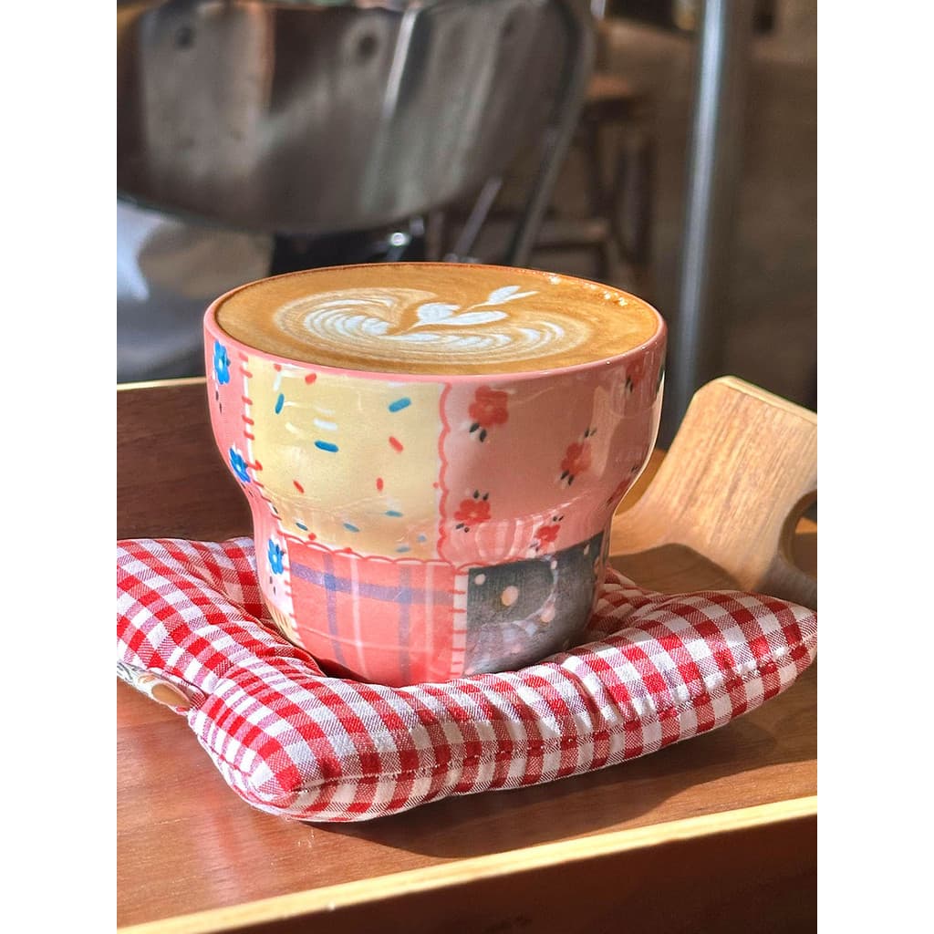 Caneca de cerâmica Floral Patchwork para meninas, alto valor, grande capacidade, Design de copo portátil, sensação domés
