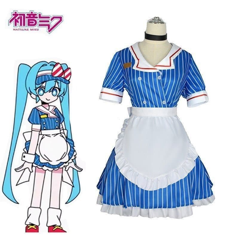 Fantasia de Cosplay da Hatsune Miku, Conjunto Completo de Fantasia de Empregada de Anime com Chapéu, Fantasias de Cospla