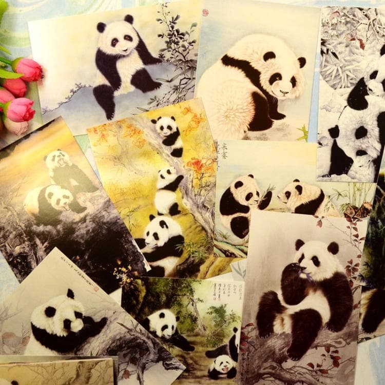Estilo chinês panda cartões postais tesouro nacional panda coisas fofas tinta pintura chinesa cartões lindos cartões de