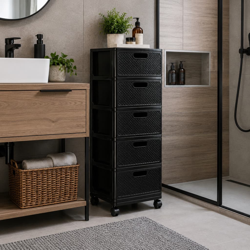 Gaveteiro Grande Multifuncional Multiuso 5 Gavetas Estilo Rattan