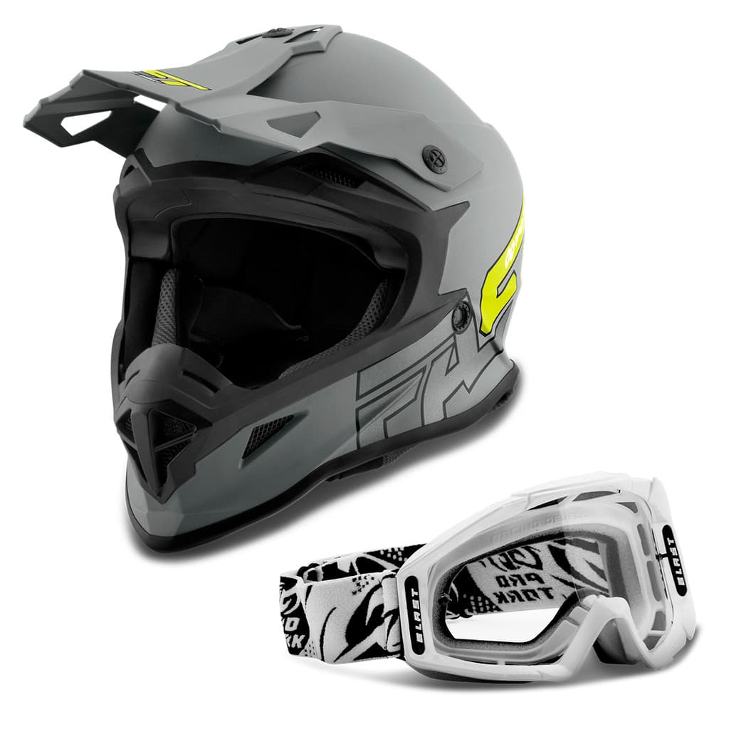 Kit Capacete Moto Fast 788 Grey Fosco + Óculos Blast Branco
