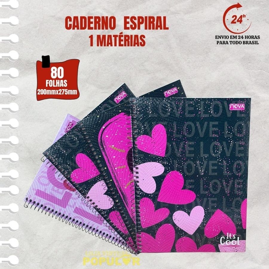 Caderno Universitário Espiral Love Corações 1 Matéria 80 Folhas Capa Dura