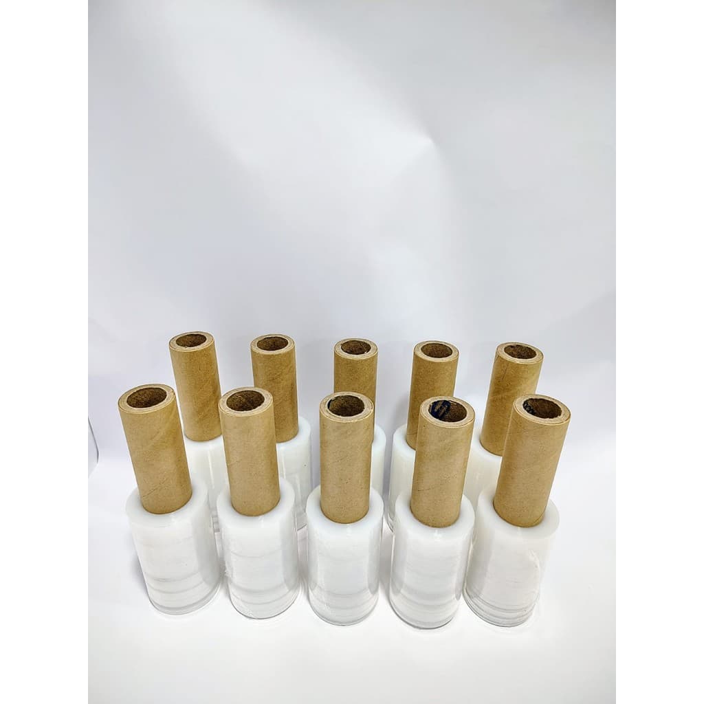 kit 10 Mini Rolos Filme Stretch C/Manopla 1,5kg Plástico Estirável Embalagem e Amarracoes Manuais