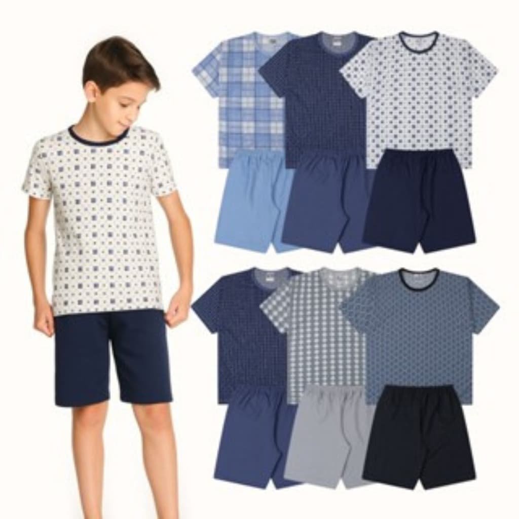 Pijama Infantil 2 Conjunto Masculino Verão 2 Camiseta + 2 Short