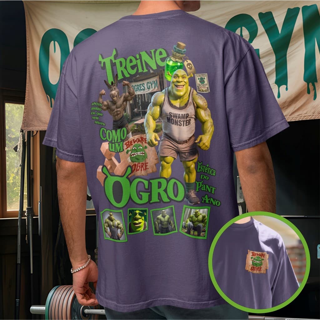 Camisa Shrek E Burro Maromba Treine Como Um Ogro Camiseta Monstro Do Pântano Blusa Algodão Premium