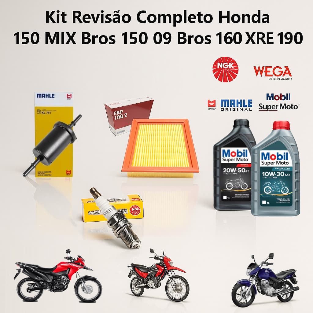 Kit Revisão Completo Honda Fan Titan 150 Mix Bros 150 Bros 160 XRE 190 Original NGK ML WEGA Mobil