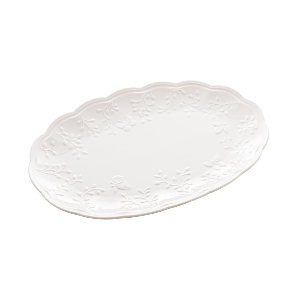 Travessa de Porcelana New Bone Oval Butterfly Flower Branco 31,5x21cm Lyor