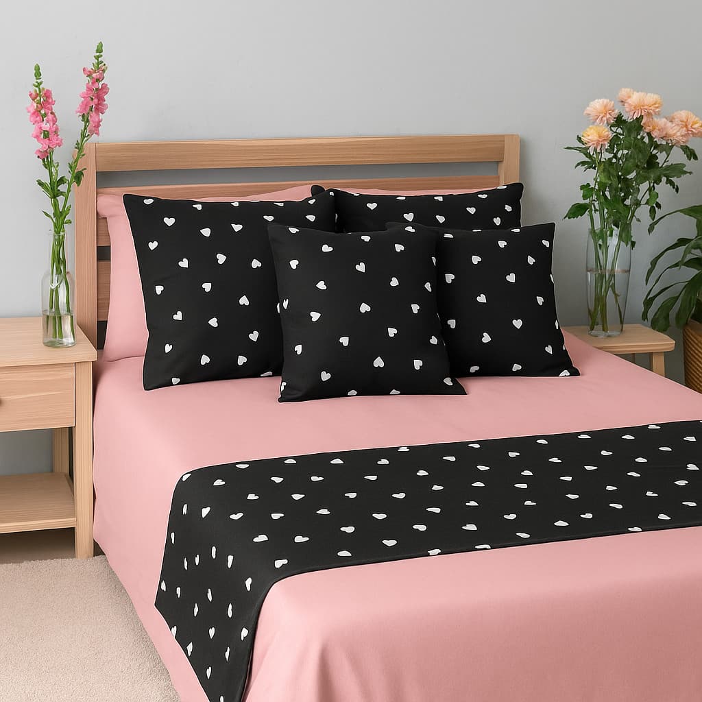 Kit DECORACAO 5 PC 1 Peseira +2 Capa de Almofada +2 fronha Algodão Cama Posta KING QUEEM PADRAO SOLT