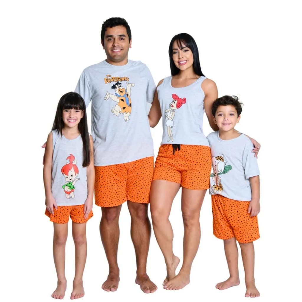 Kit 4 Pijamas Familia Personagens Tal Pai Tal Filho & Tal Mãe Tal Filha Manga Curta E Short Estampados