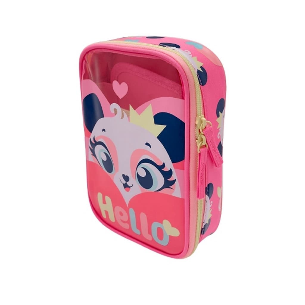 Estojo Escolar Infantil Puket Grande Panda Romântico Rosa