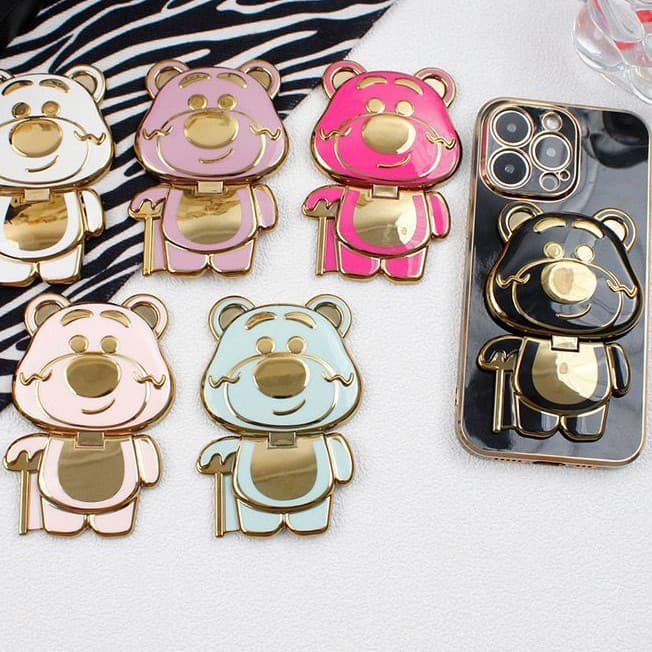 Suporte de Celular Urso com Espelho – Estilo Fofo e Funcional