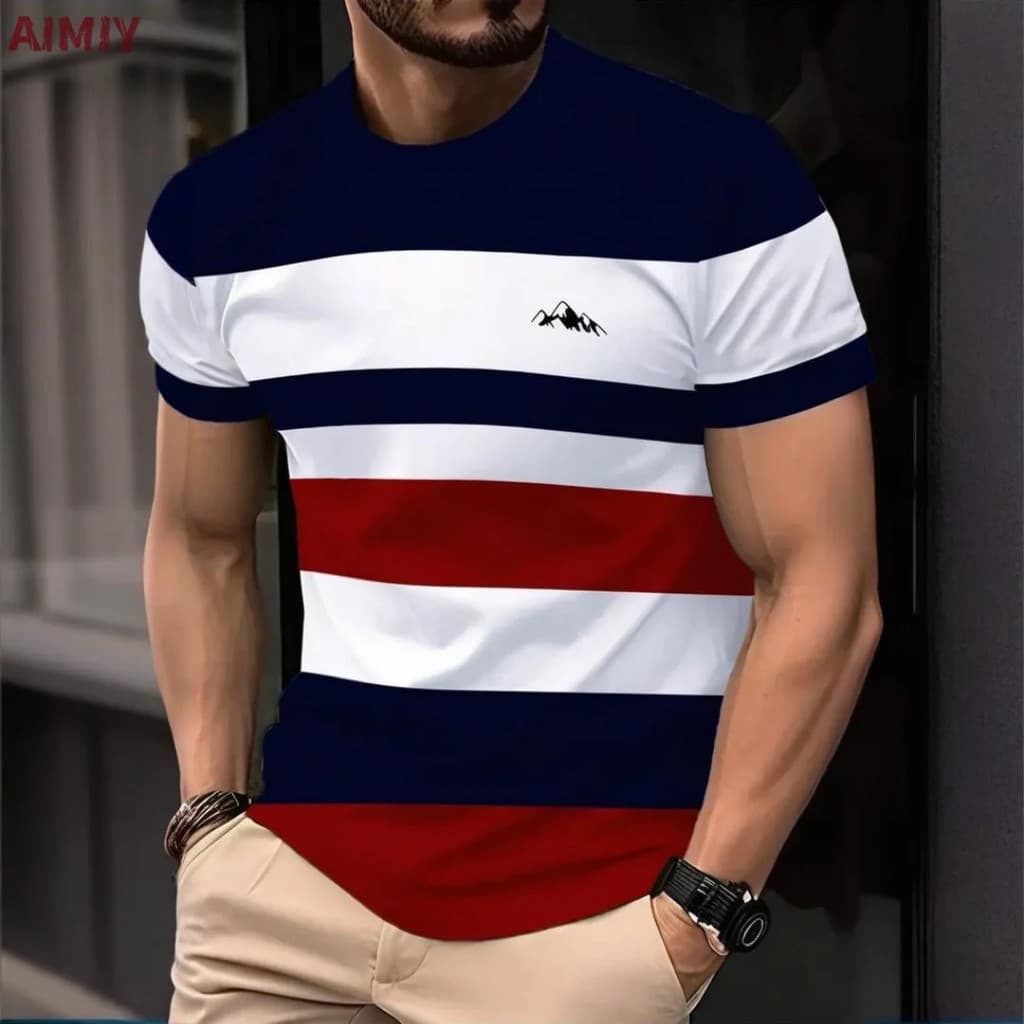 Camiseta Masculina De elite De Venda Quente Verão Ao Ar Livre casual Tripulação Pescoço De Manga Curta Topo Listrado Est