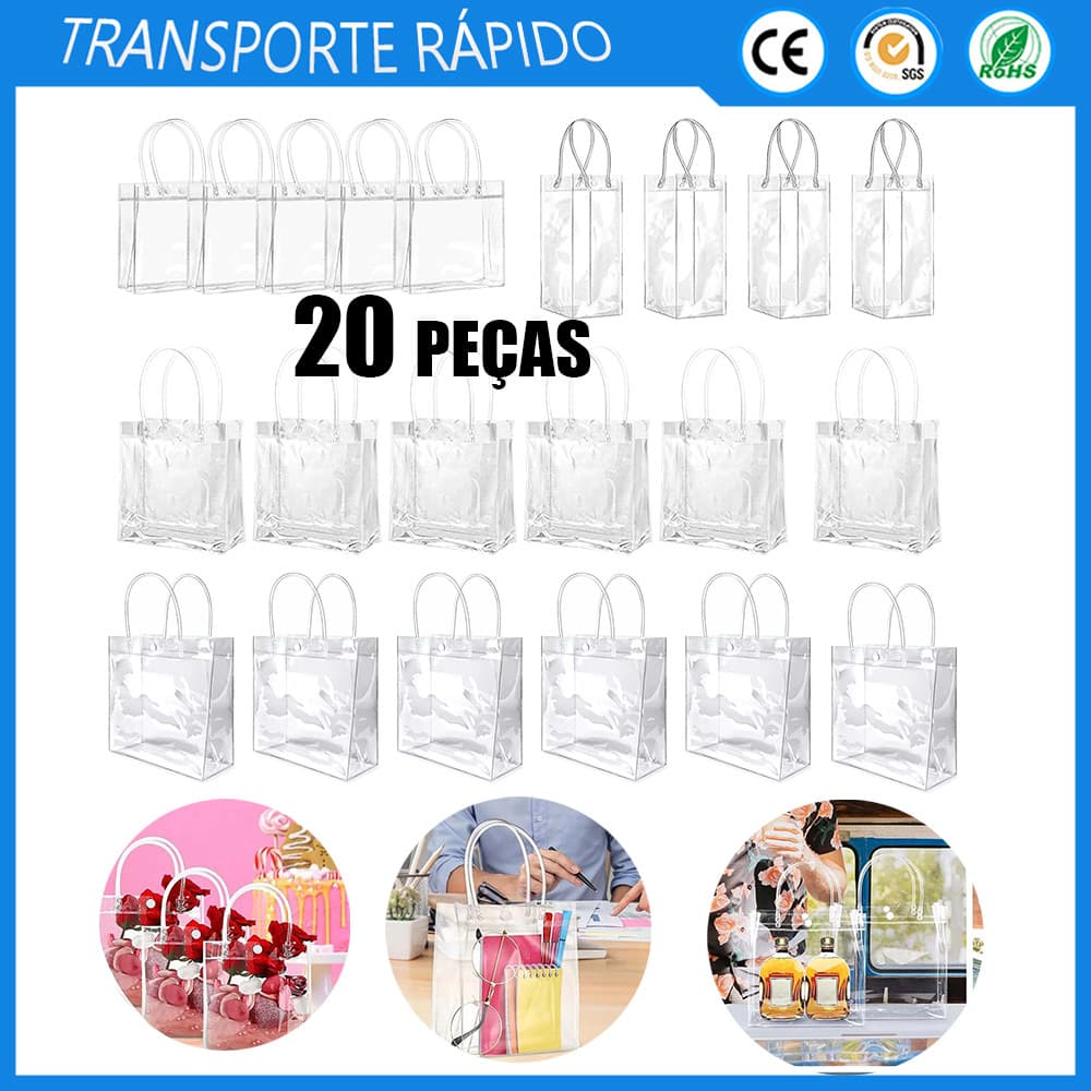 20 peças de sacos de presente reutilizáveis transparentes, lembranças e presentes de armazenamento
