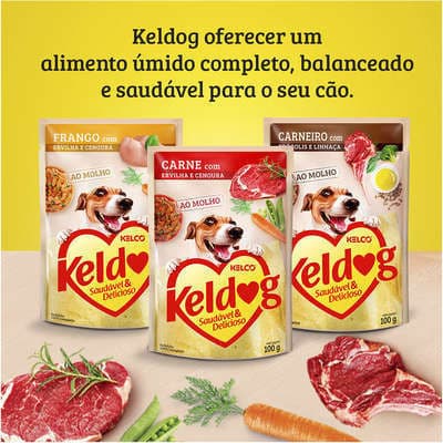 Keldog Sachê Ração Úmida Cães 100g Caixa 20 Unidades 3 Sabores Alimento Úmido Refeição Prática