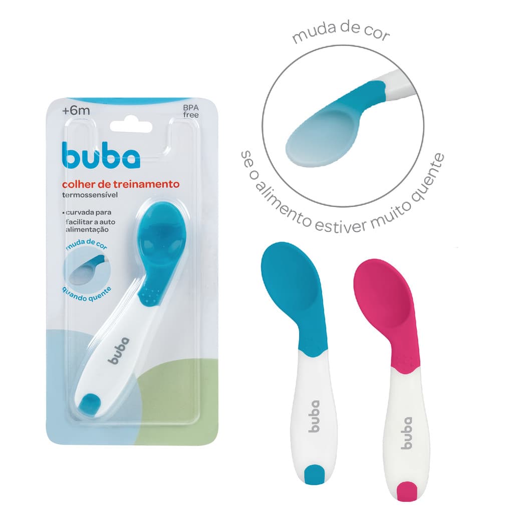Colher de Treinamento Termossensível  Bebê Buba Colher Torta