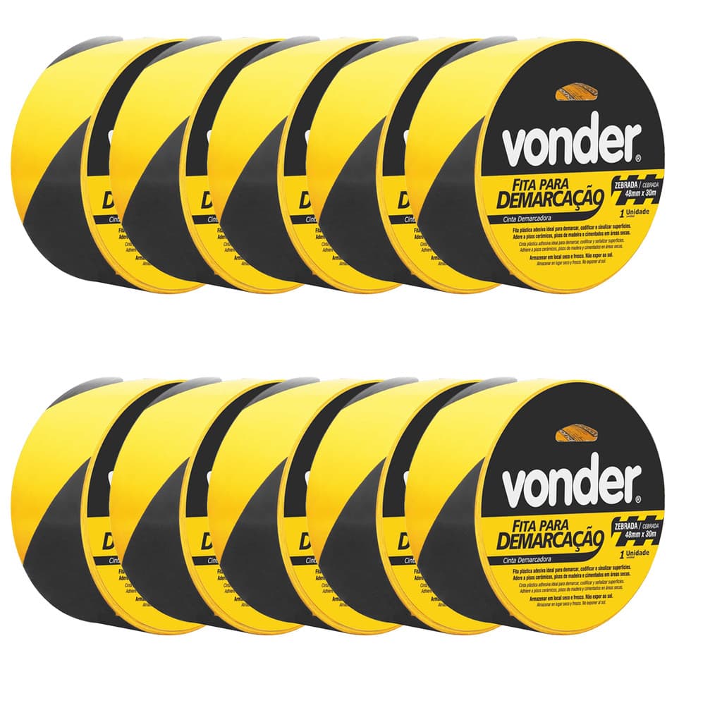 Kit 10 Fitas Demarcação Zebrada Vonder 48mm x 30m PVC
