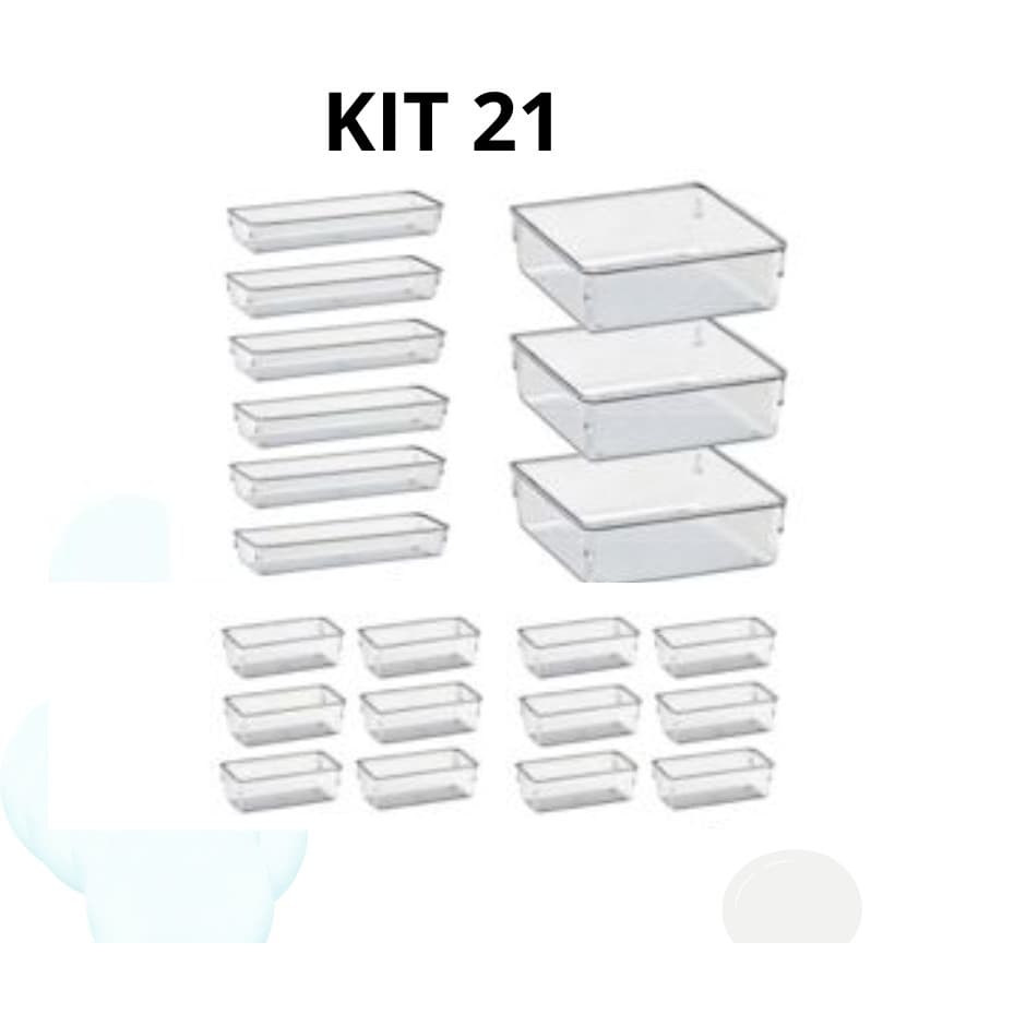 Kit 21 Organizador Multiuso Modular Gavetas Acrílico Cristal Resistente Premium