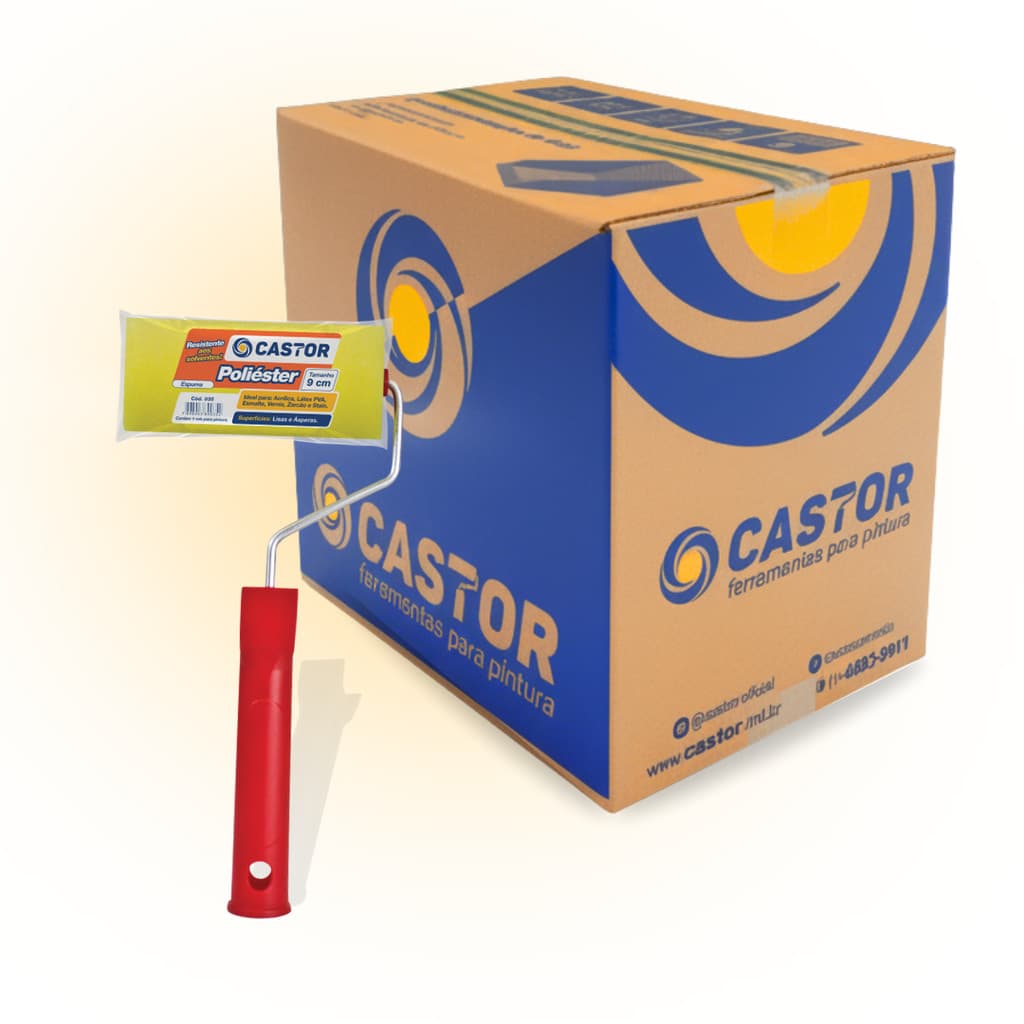 Caixa c/ 12 Rolos espuma poliéster 12MMx09CM c/cabo - Castor