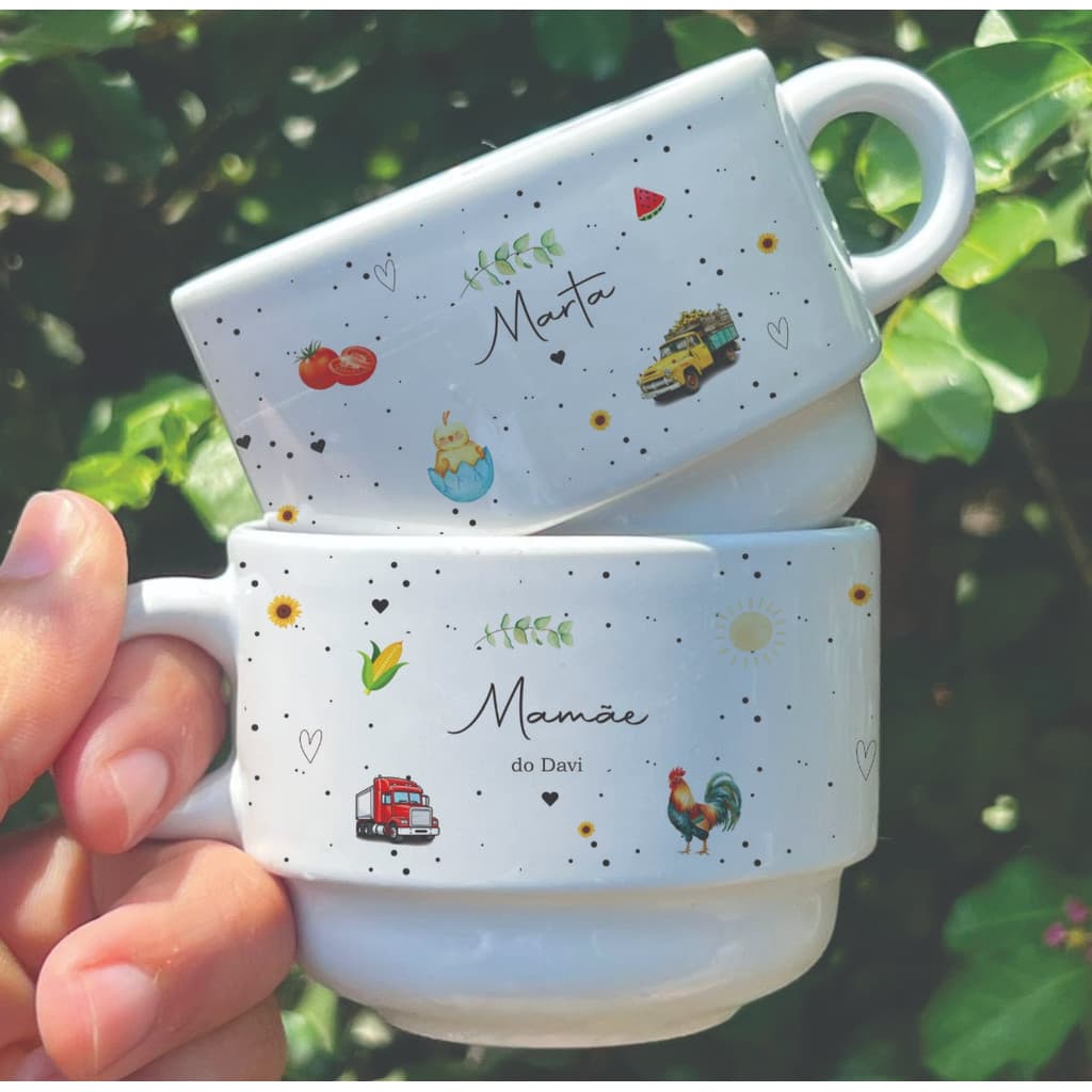 Xicara de Porcelana Personalizada Com Nome Mamãe e Papai Gravides Bebê Presente Chá Revelação