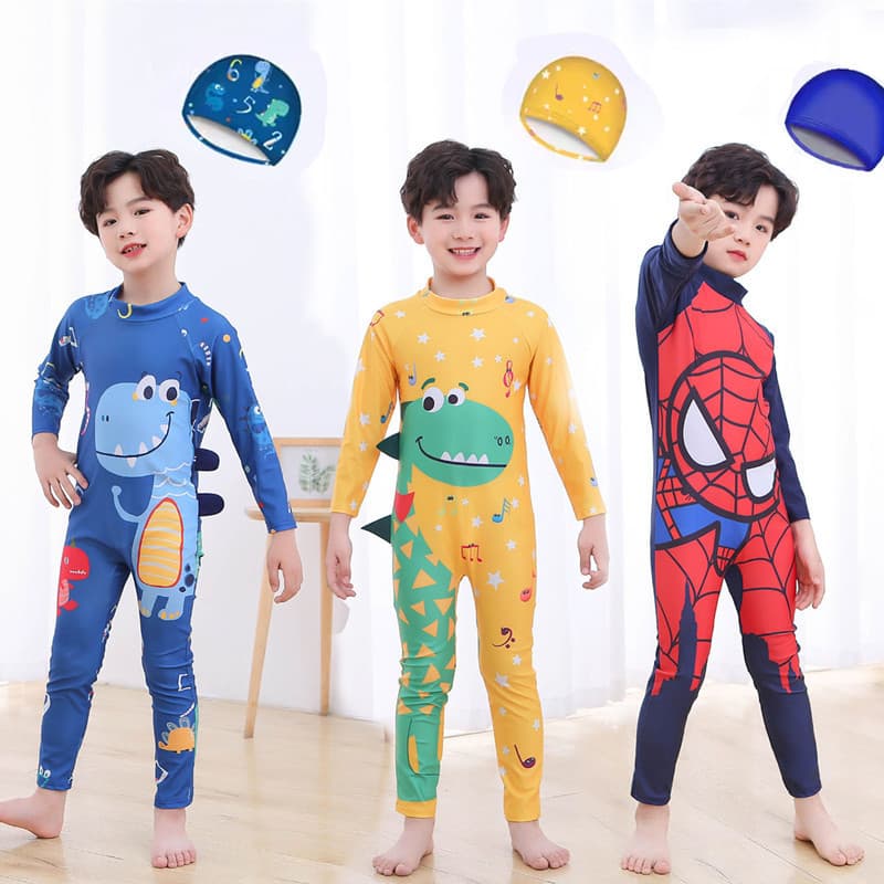 Protetor solar de manga comprida maiô infantil menino pequeno médio grande de uma peça bebê dos desenhos animados tronco