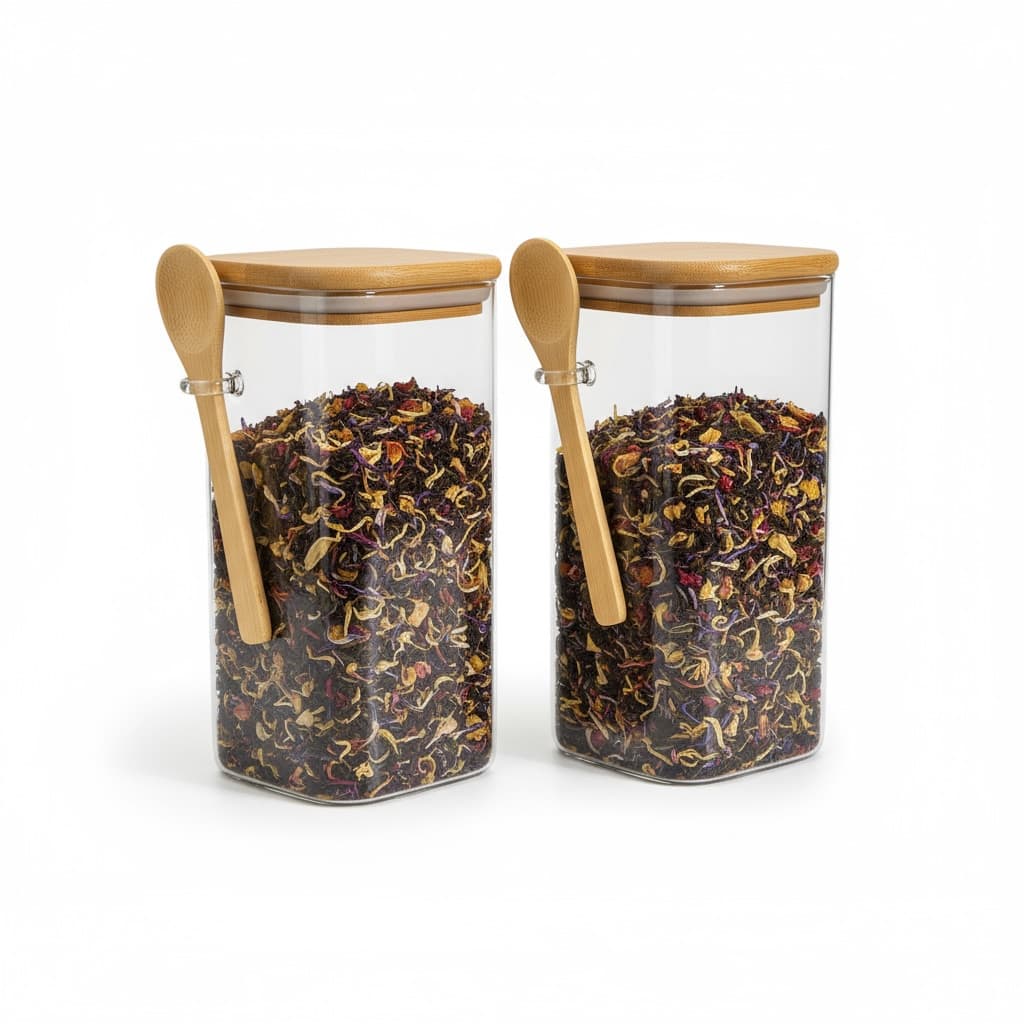 Kit 2 Potes Herméticos de Vidro 1400ml com Tampa de Bambu e Colher – Porta Mantimentos e Temperos – AliDoLado
