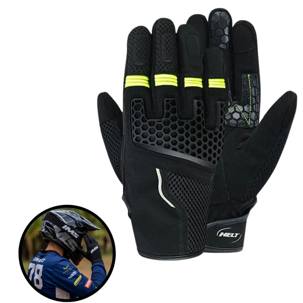 Luva Para Moto Helt Cano Curto Touch Screen Preto/Verde Neon