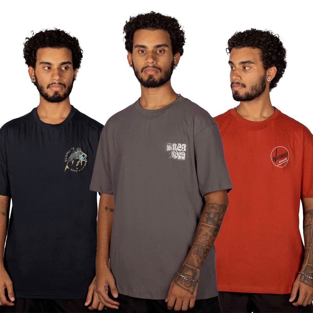 Kit Com 3 Camisetas Nicoboco Original Masculina Lançamento