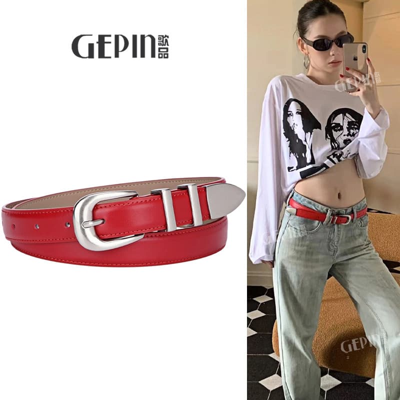 Cinto de couro feminino All-Match decorativo com Denim calças casuais nicho Design sentir 2026 novo Retro cinto vermelho