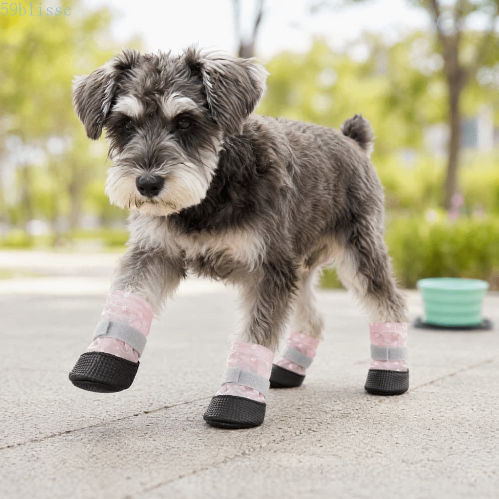 BLISSC 4 Unidades De Sapatos De Malha Para Cães , Botas Antiderrapantes Com Alça Ajustável Respirável , Protetores De Re