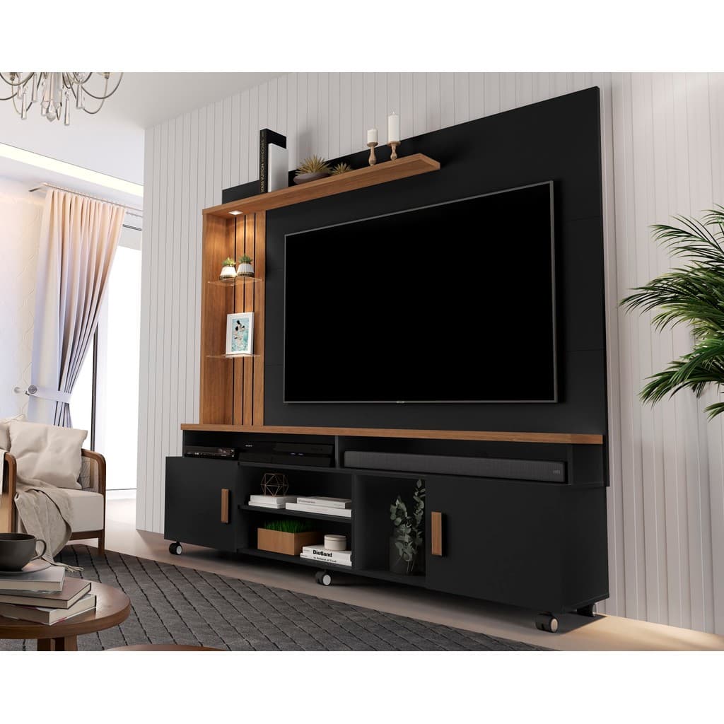 Home Estante Ocean P/tv Ate 65´´ 2 Portas-led-rodízios Cores