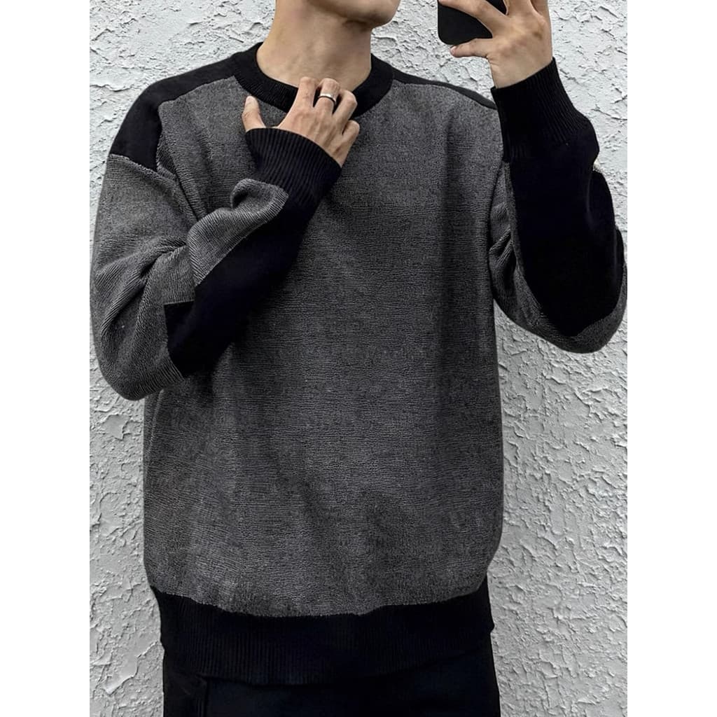 Estilo de dinheiro antigo Retro solto estilo preguiçoso costura contraste cor quente camisola outono inverno engrossado