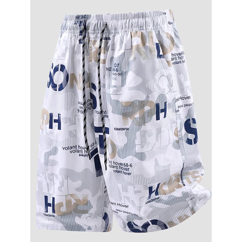 Homens puro algodão camuflagem carta Shorts casuais verão cintura elástica cordão solto em linha reta juventude na moda