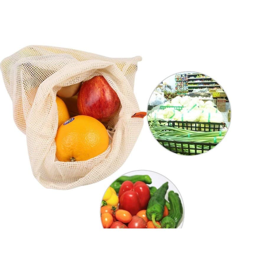 Algodão cru não tingido saco de malha de algodão puro cozinha do agregado familiar saco de malha de armazenamento de veg