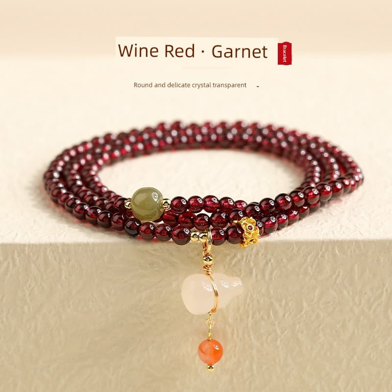 pulseira feminina pulseira Natural vermelho granada pulseira feminina Multi-círculo empilhamento pulseira frisado luz lu