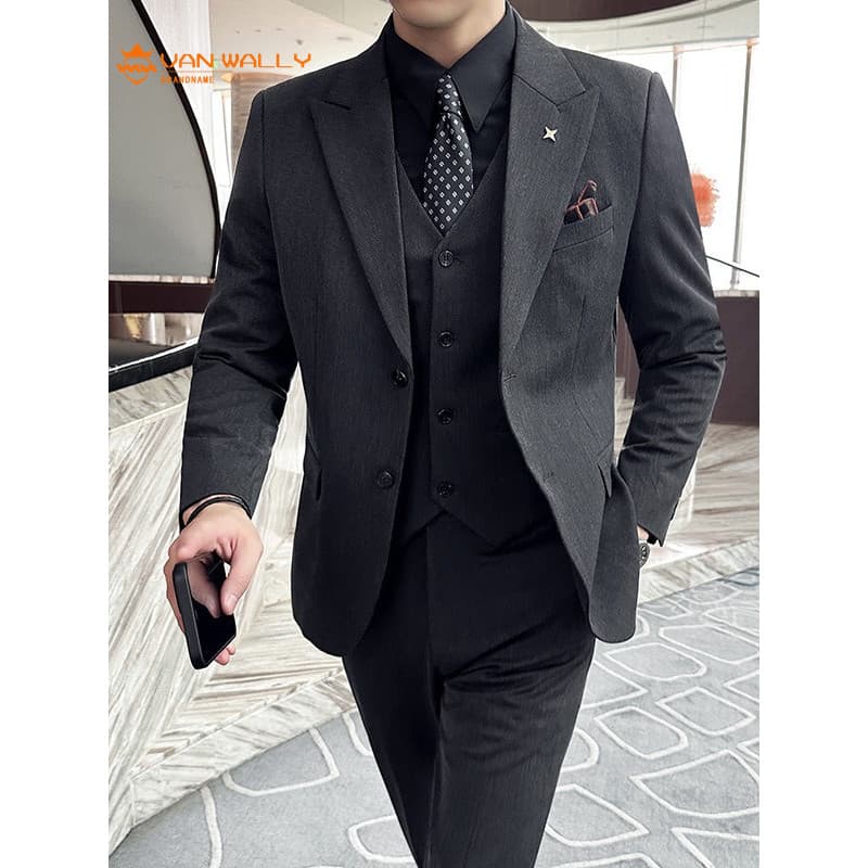 VAN WALLY inverno grosso terno masculino casamento vestido sazonal moda Barge colarinho terno de três peças