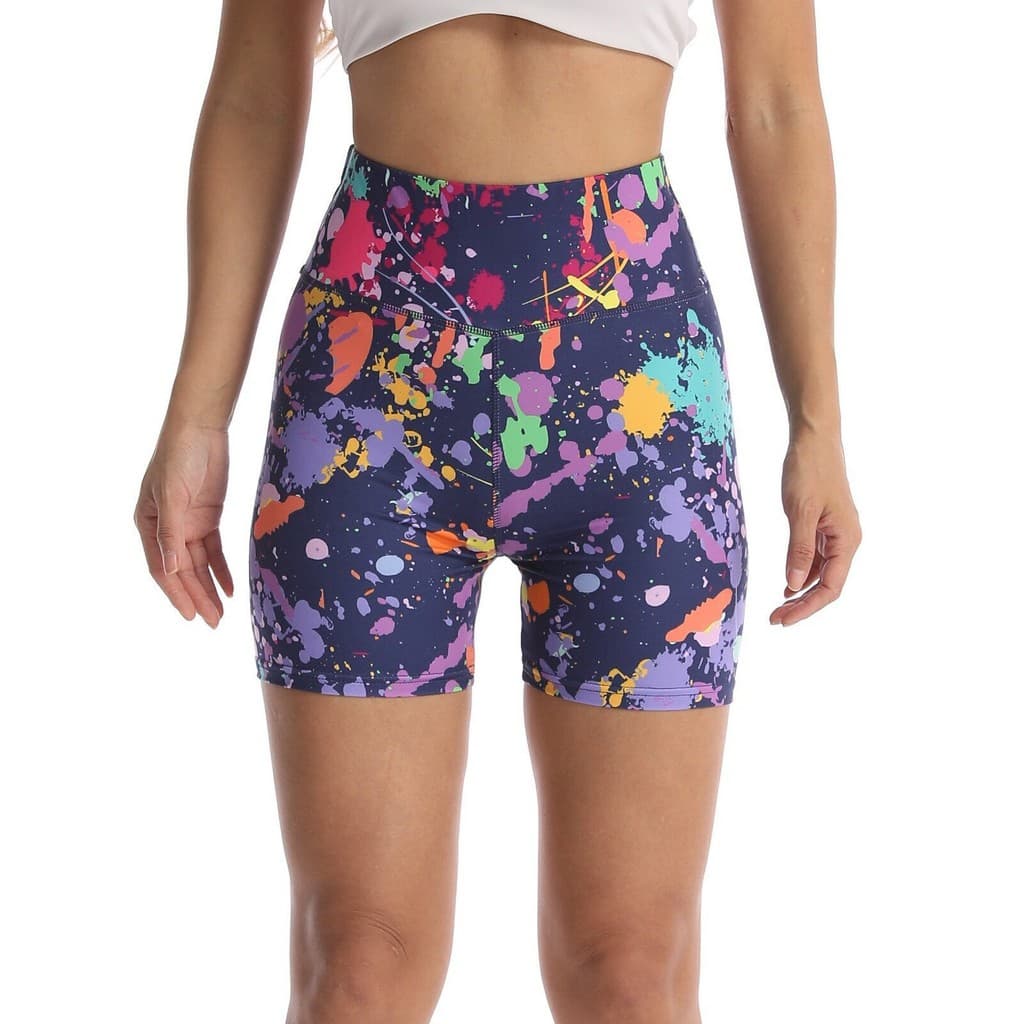 Impresso cintura alta Yoga shorts alta elástica abdômen estreitando Hip levantamento de Fitness feminino correndo shorts