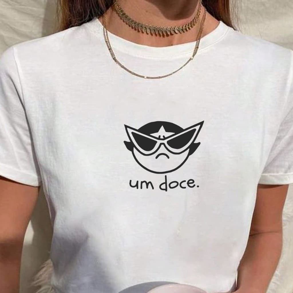 camiseta oferta Camiseta T-Shirt Feminina - Com Estampa Um Doce Docinho Meninas Super Poderosas 100% Algodão Premium