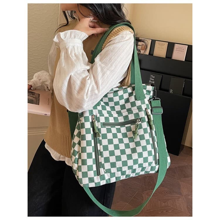 Sacola xadrez moda Commuter All-Match bolsa de grande capacidade Casual listrado velo um @