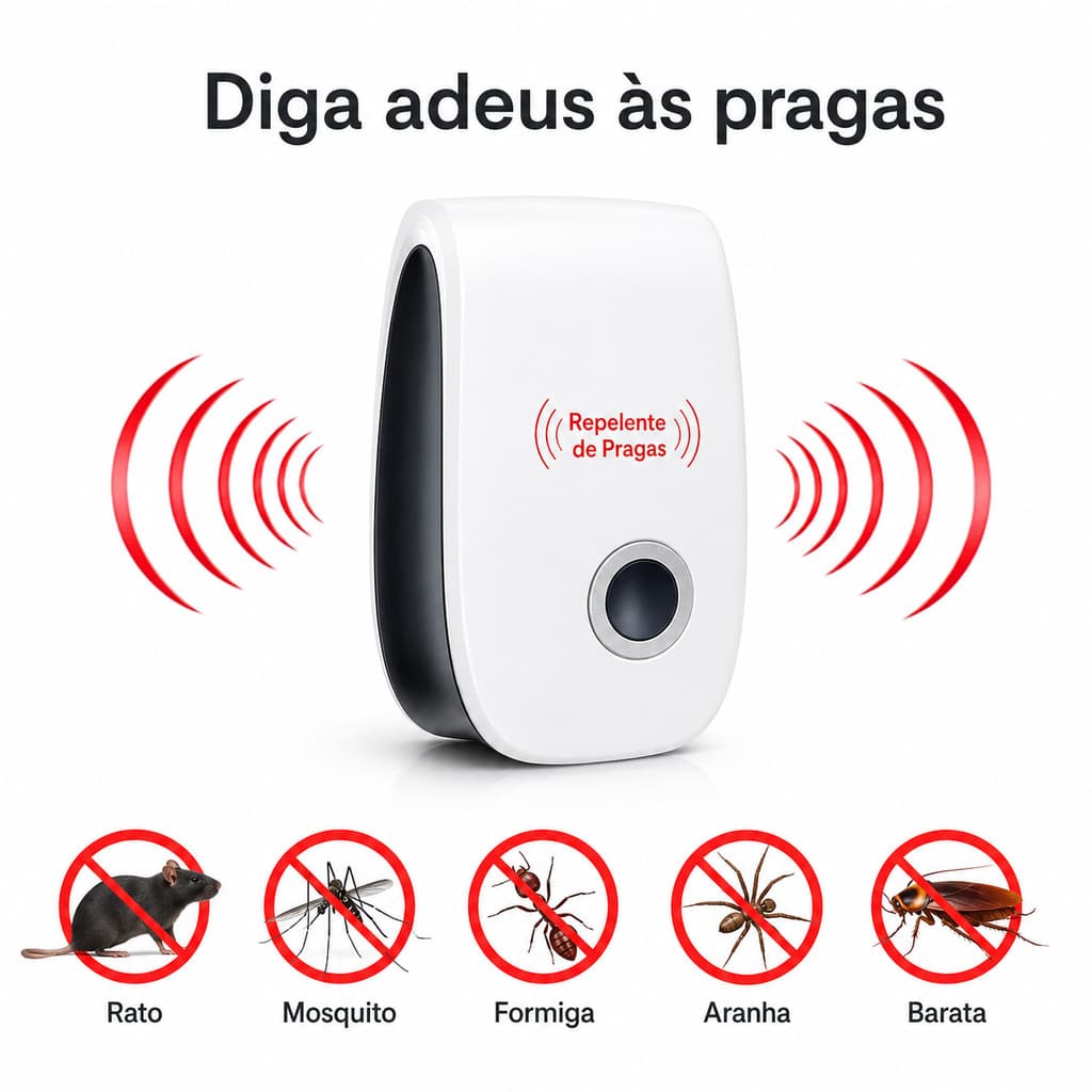 Repelente Eletrônico Ultrassônico Mata Mosquito Rato Barata Insetos com Luz Noturna