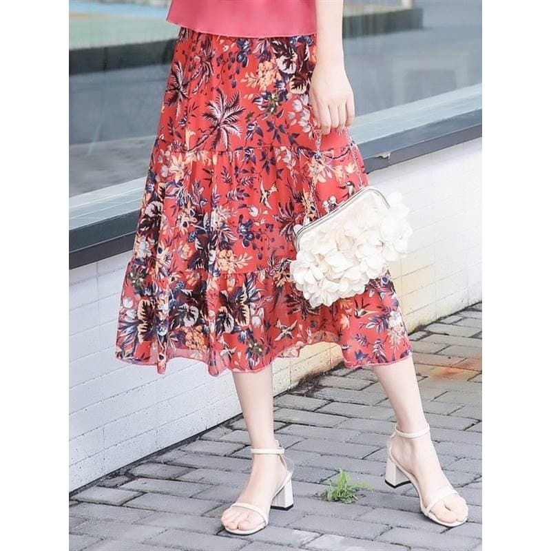 Único/terno vestido de Chiffon feminino verão comprimento médio moda saia conjunto de duas peças tamanho grande mais mag