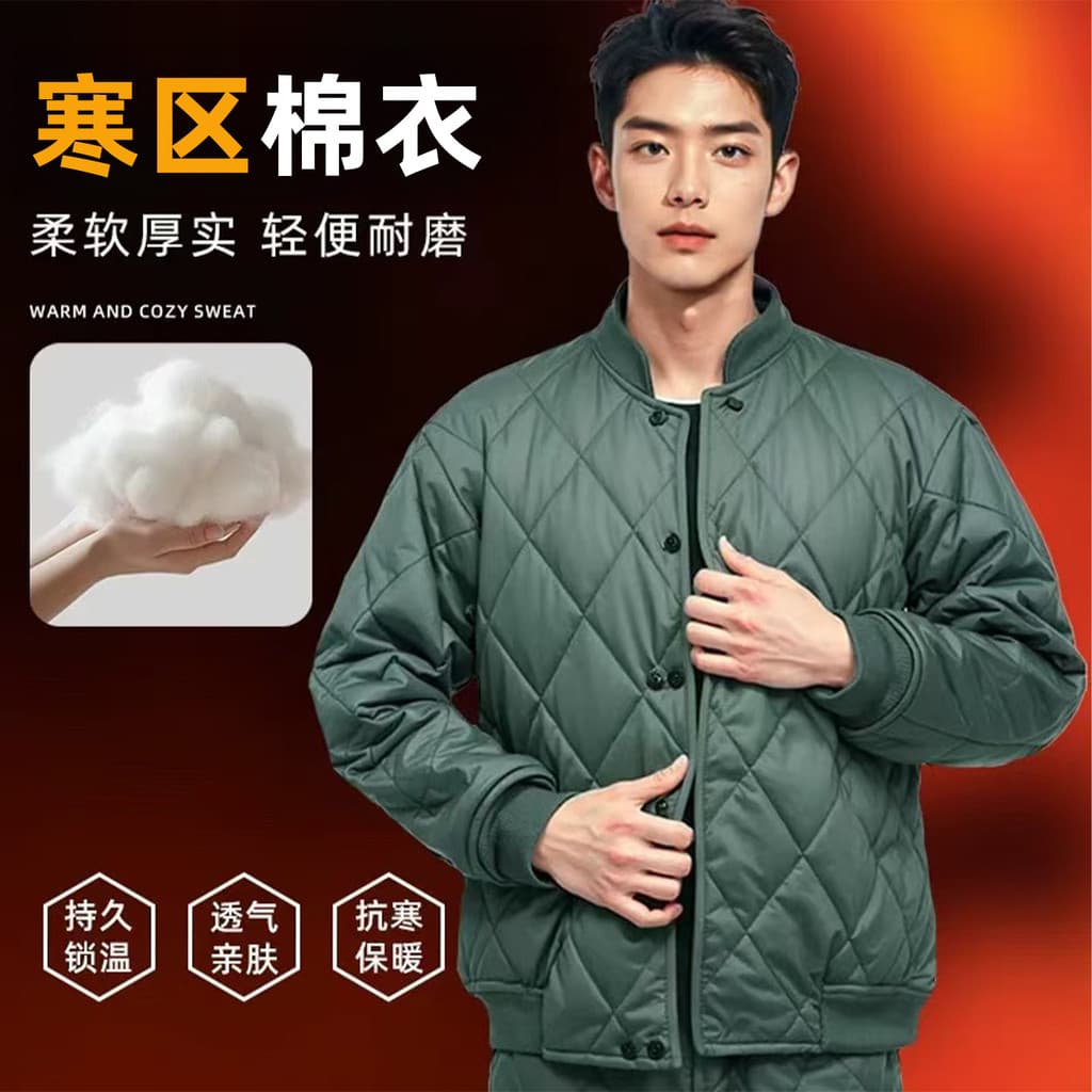 Jihua Jaqueta acolchoada de algodão Cold Zone Jaqueta acolchoada de algodão verde militar Calças de algodão de inverno P