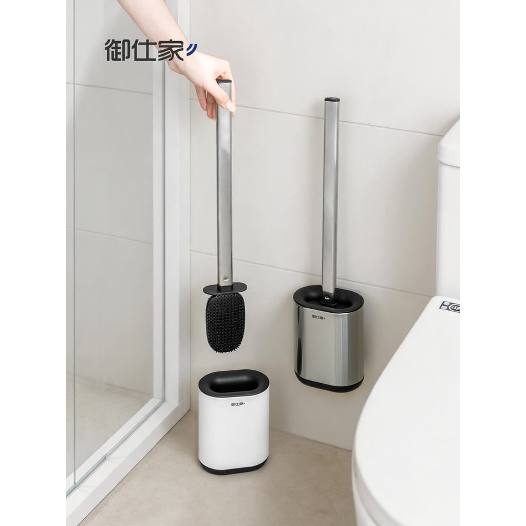 Yushi escova de vaso sanitário com cabo longo, escova especial de parede para limpeza de banheiro doméstico, prateleira