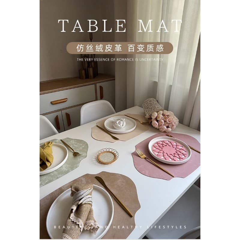 Estilo nórdico imitação de couro de veludo Placemat Retro Oval tapete de mesa couro Artificial à prova dwaterproof água
