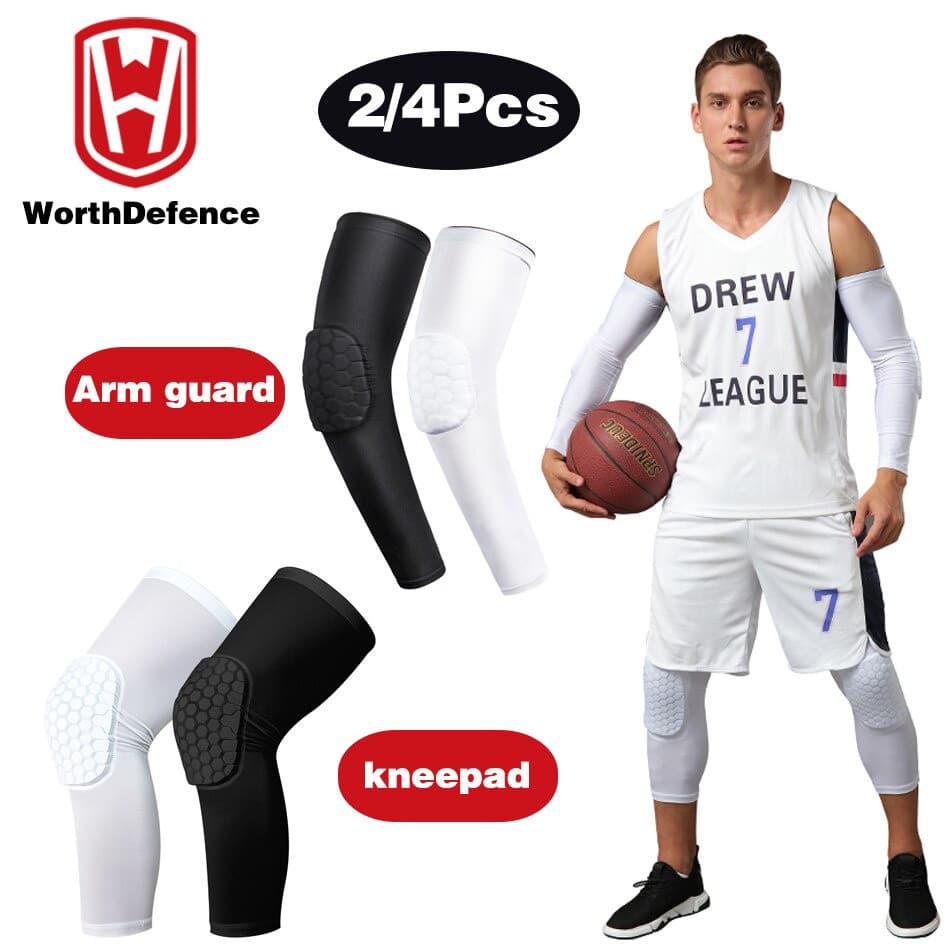 Worthdefence Joelho de basquete e cotoveleiras protetor de compressão de braço de manga Joelheira suporte de voleibol de