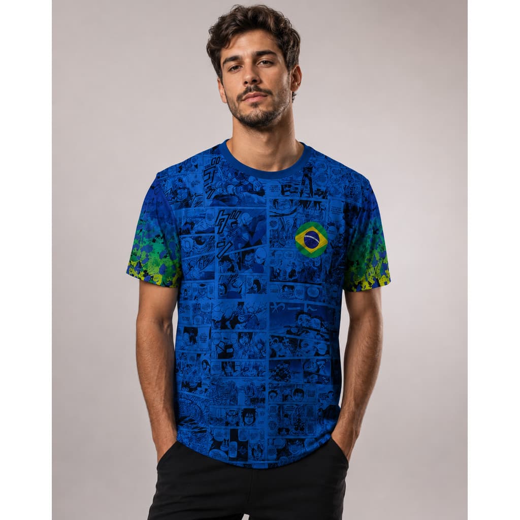 Blusa Brasil Camisa da Seleção Brasileira Modelo Azul Animes Otaku Rumo ao Hexa