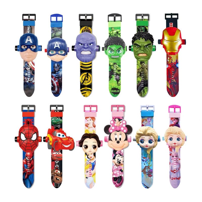 Relógio Digital de Projeção Marvel com Figuras do Homem-Aranha, Minnie e McQueen, Relógio de Pulso para Estudantes, Brin