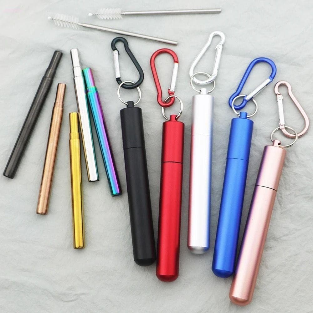 Canudo Dobrável Reutilizável ADAMES , Conjunto De Aço Inoxidável , Portátil Com Estojo De Metal